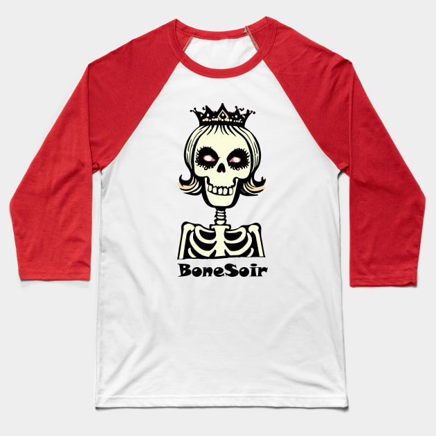 BoneSoir - Halloween Skeleton Pun Joke Baseball T-Shirt by Vampire Art